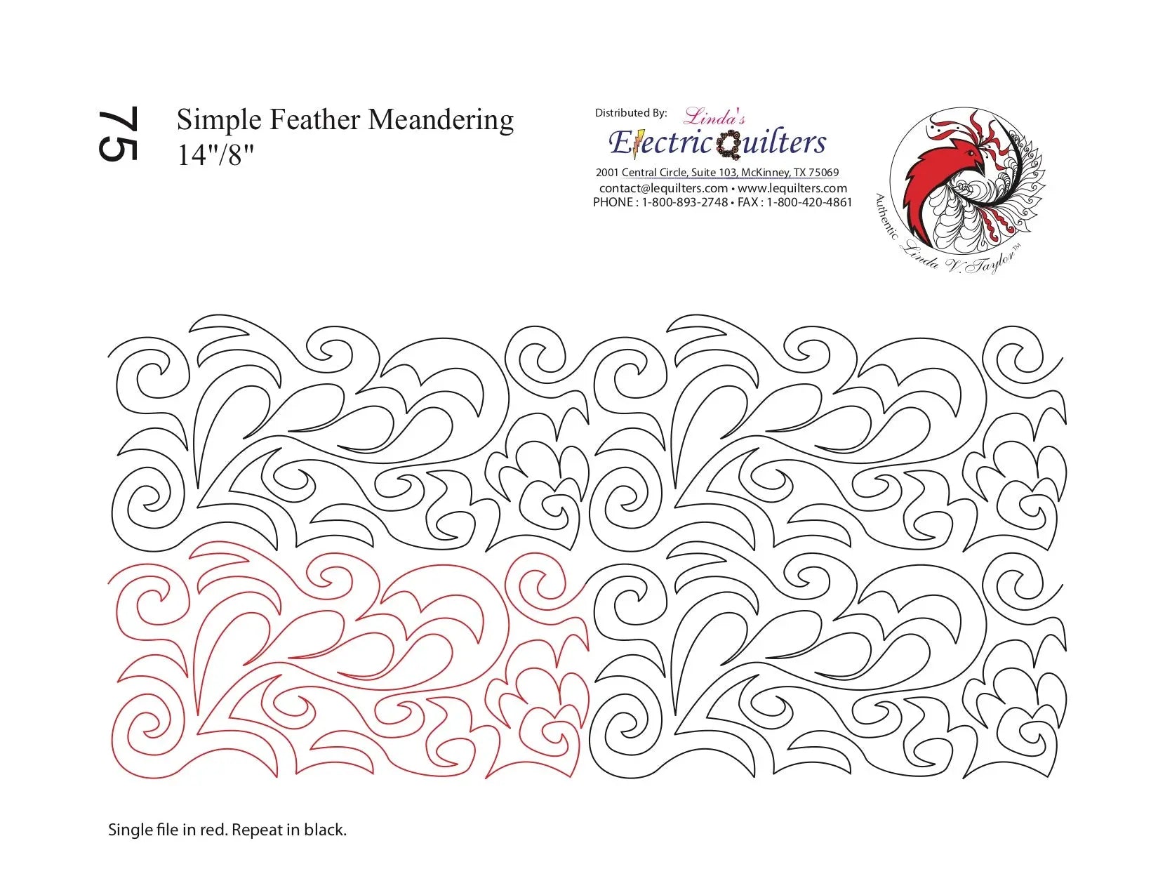 075 Simple Feather Meandering Pantograph by Linda V. Taylor - Linda's Electric Quilters