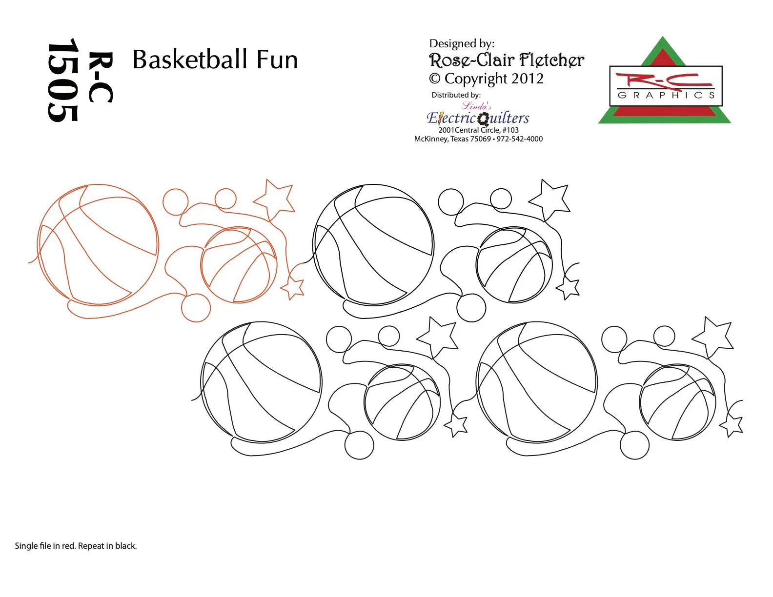 1505 Basketball Fun Pantograph by Rose-Clair Fletcher - Linda's Electric Quilters