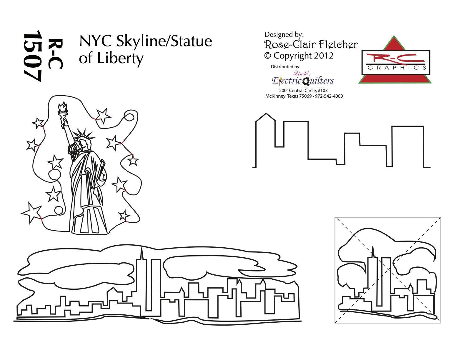 1507 Nyc Skyline And The Statue Of Liberty Pantograph Rose-Clair Fletcher - Linda's Electric Quilters