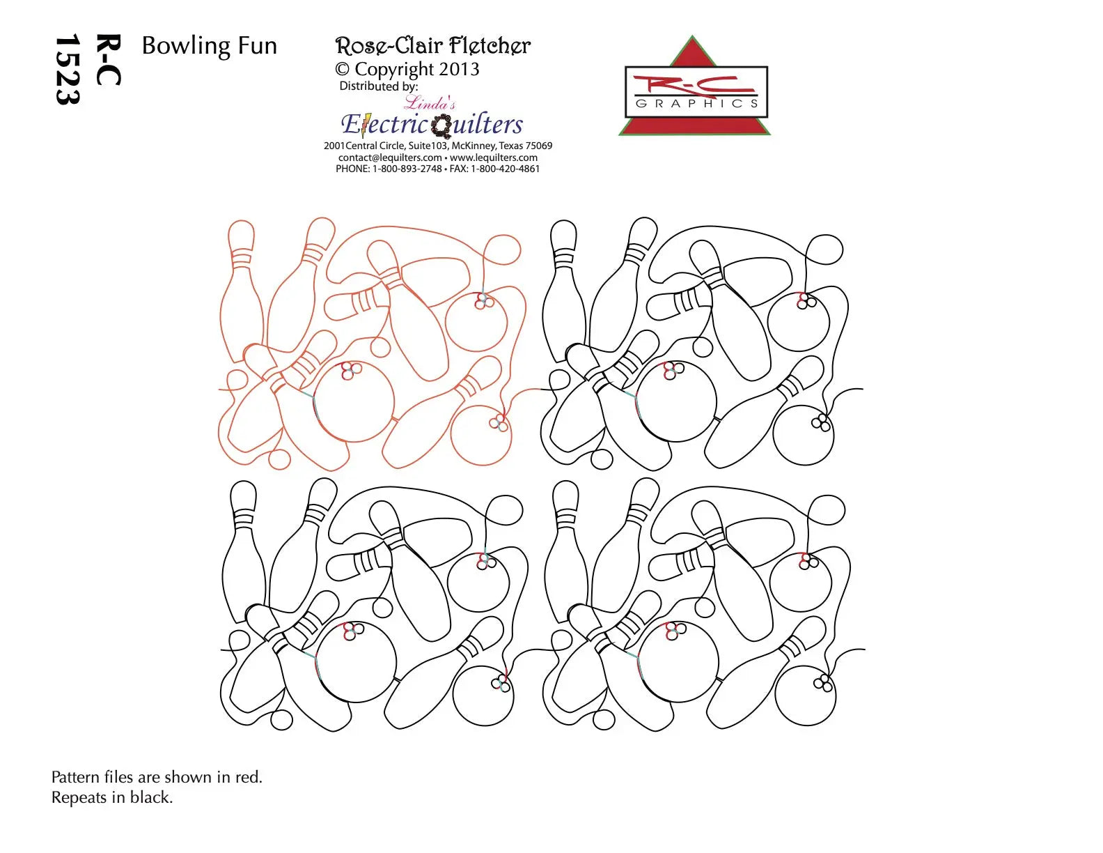 1523 Bowling Fun Pantograph by Rose-Clair Fletcher - Linda's Electric Quilters