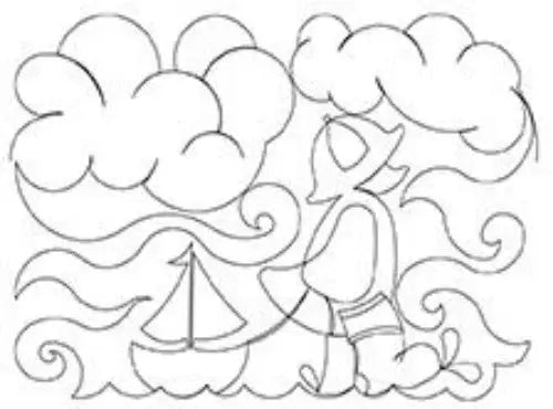 239 Rainy Day Duck And Sailboat Pantograph by Linda V. Taylor - Linda's Electric Quilters