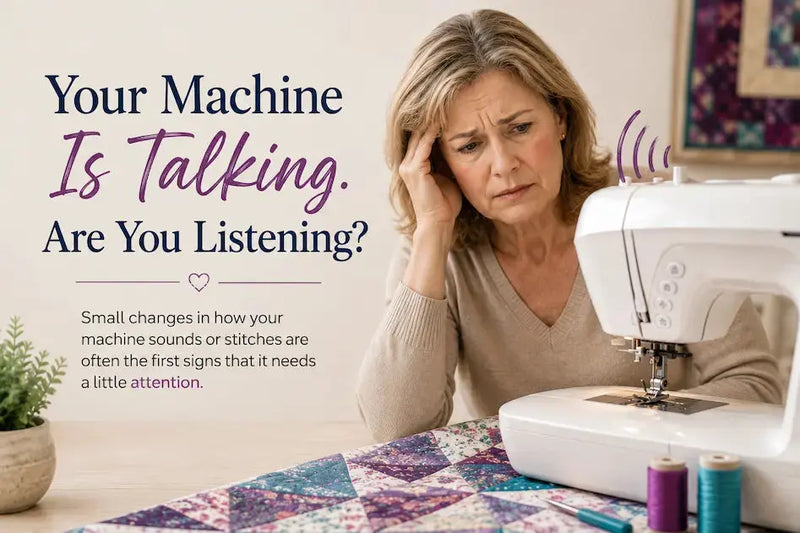 Is Your Machine Trying to Tell You Something? – Morning with Corey tip graphic: what strange noises, skipped stitches, and tension issues mean