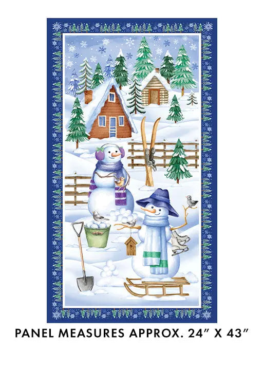 Benartex Snowflake Wishes panel multi, winter snowman quilting cotton at Linda's Electric Quilters