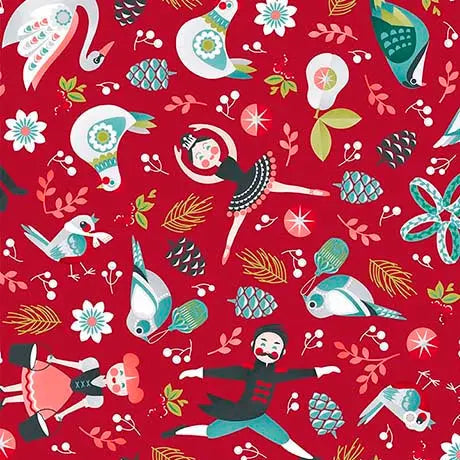 A Festive Table Runner in 12 Days of Christmas Character Red