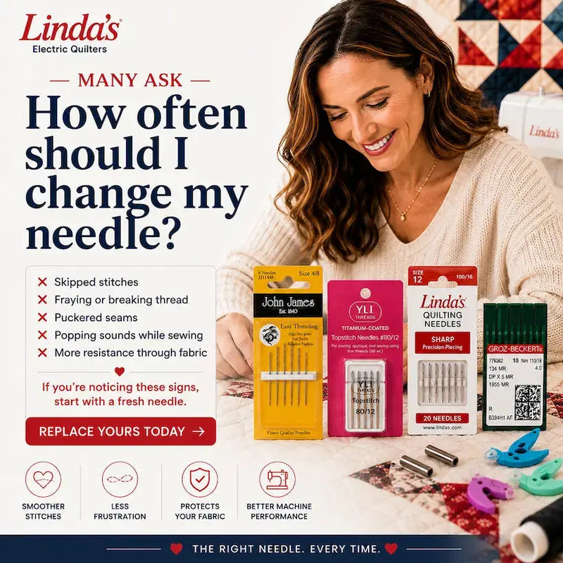 How Often Should I Change My Needle? – Morning with Corey tip graphic: how to know when it's time for a fresh sewing machine needle