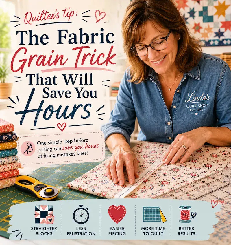 The Fabric Grain Trick That Will Save You Hours – Morning with Corey tip graphic: the one grain check to do before cutting
