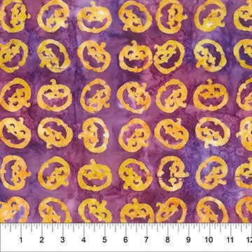 Haunted House Halloween fabric with purple pumpkins, quilting cotton at Linda's Electric Quilters