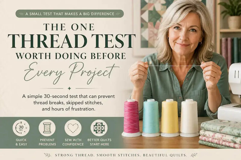 The One Thread Test Worth Doing Before Every Project – Morning with Corey tip graphic: the quick test that prevents skipped stitches and breakage