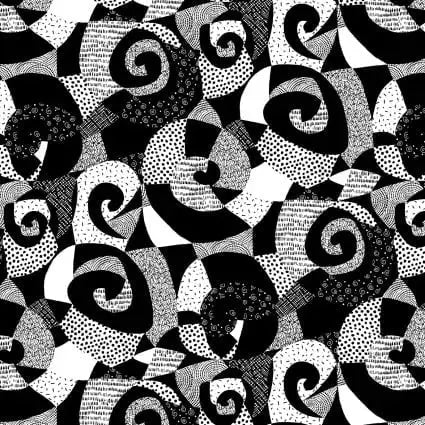 A No-Seam Picnic Blanket in Black and White Large Swirls Wideback