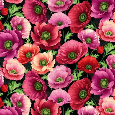 A Bold Wall Hanging in Black Poppies Blissful Blooms Cotton