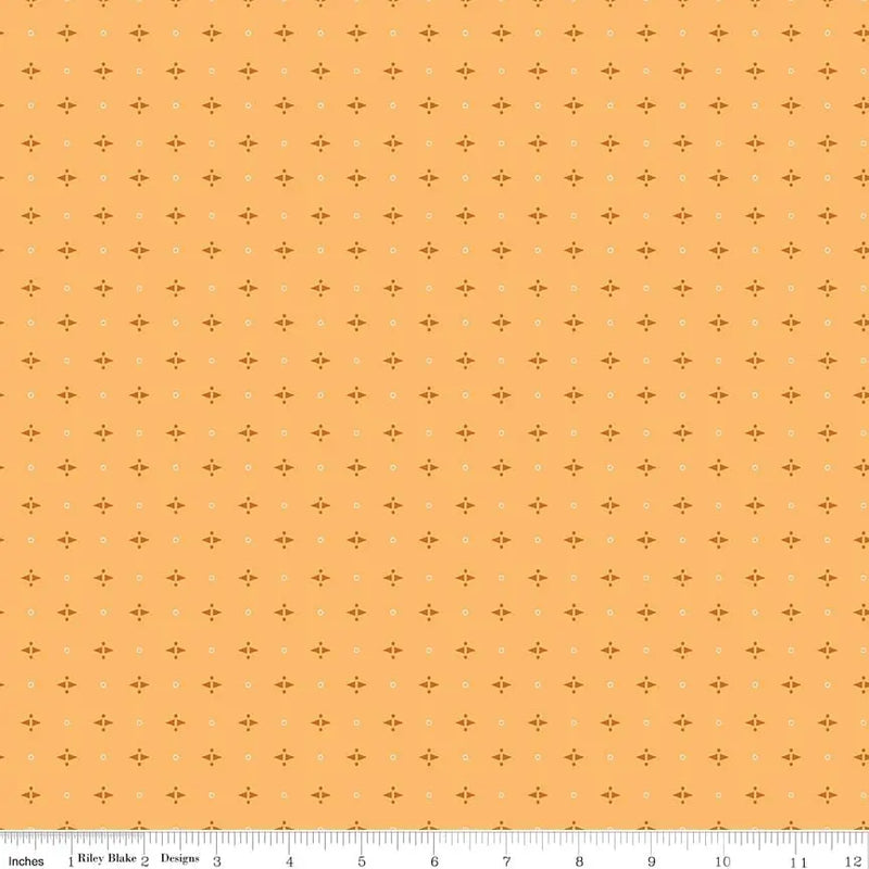 Riley Blake Lori Holt Baked With Love Pie print in Marigold, Thanksgiving kitchen quilting cotton at Linda's Electric Quilters
