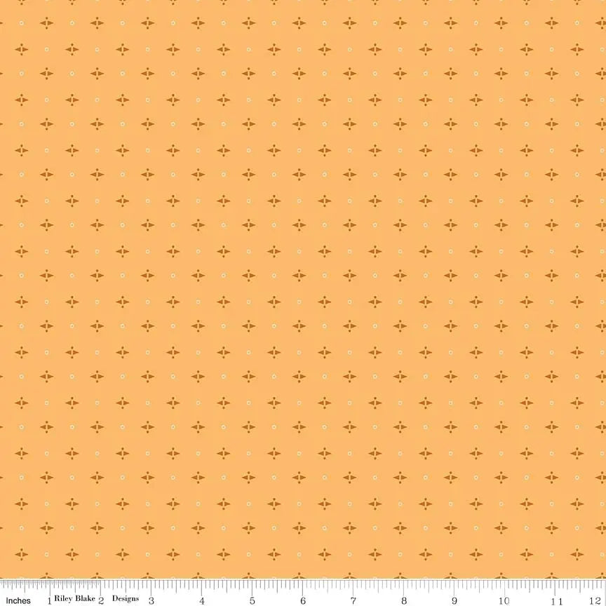 Riley Blake Lori Holt Baked With Love Pie print in Marigold, Thanksgiving kitchen quilting cotton at Linda's Electric Quilters