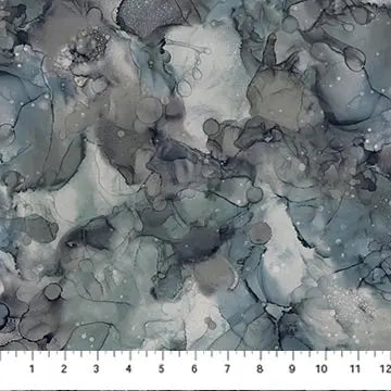Northcott Fluidity marble texture blender in glacier blue quilting cotton