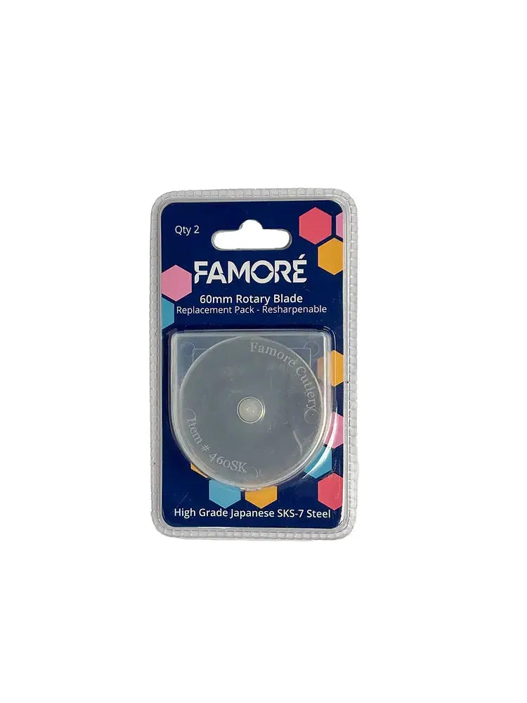 Famore 60mm Rotary Cutter Replacement Blades Count 2 SKS-7 Japanese Steel for Famore Linda 60mm