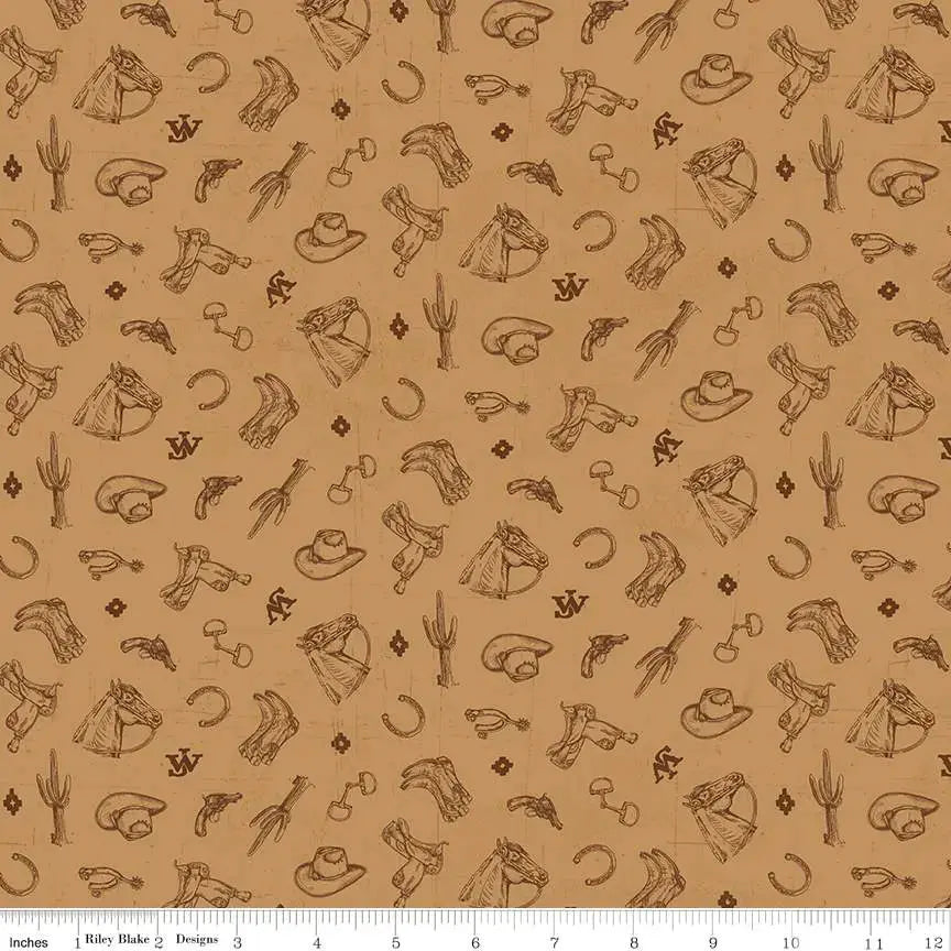 How to Quilt with Western Icon Prints: Horses, Spurs and Horseshoes on Tan