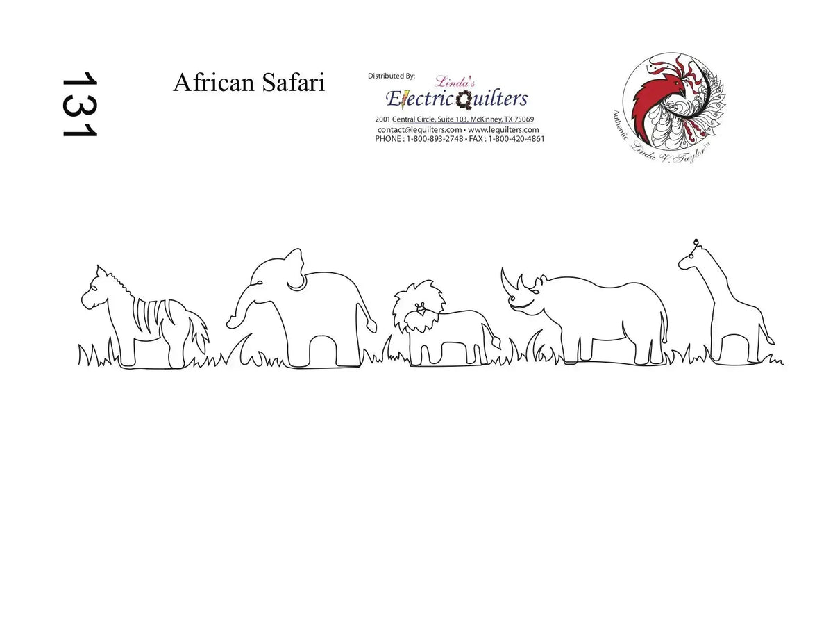 African Safari: Elephants, Giraffes and Lions in a Playful Pantograph for Animal Quilts