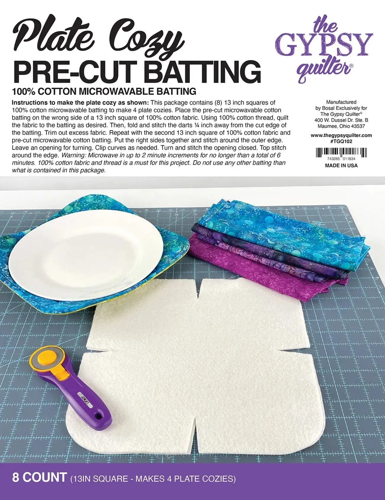 Plate Cozy Pre-Cut Batting 8 count and Bowl Cozy pre-cut batting
