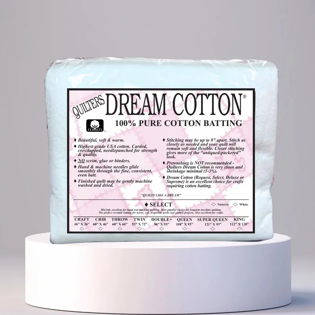 Quilters Dream Select White Cotton Batting package white all-cotton premium batting pre-cut sizes
