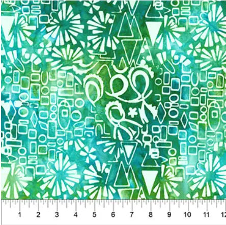 Northcott Abstraction Collage Abstract print in Caribbean, modern geometric blender quilting cotton at Linda's Electric Quilters