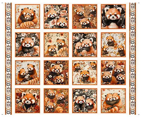 QT Fabrics Pandaland panda picture patches print in cream quilting cotton