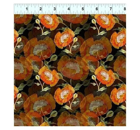 In The Beginning Reflections of Autumn Shadow Poppies print in quilting cotton