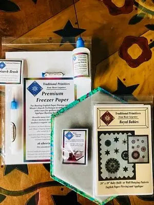 English paper piecing starter kit with papers, templates and supplies