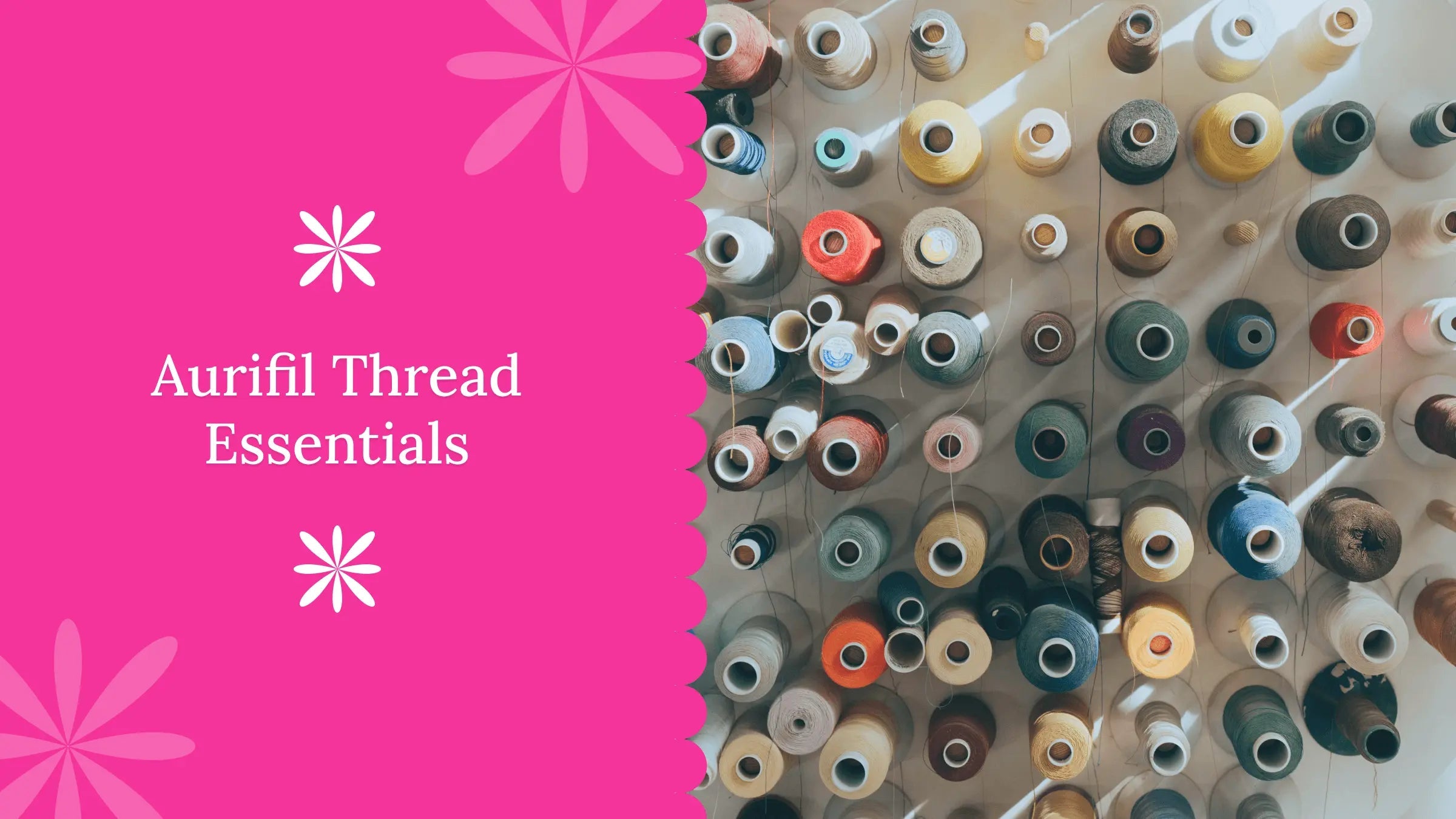 Aurifil cotton thread spools arranged in a clean quilting workspace