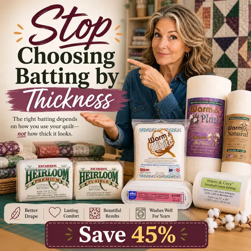 The Batting Mistake Most Quilters Don't Realize They're Making – Morning with Corey tip graphic: why what goes inside the quilt matters most