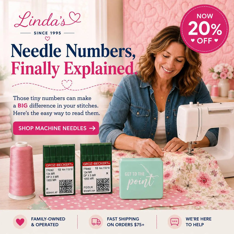 What Do Those Needle Numbers Actually Mean? – Morning with Corey tip graphic: sewing machine needle sizes 70/10, 80/12, 90/14 and needle types explained