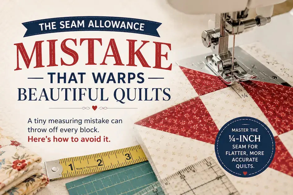 The Seam Allowance Mistake That Warps Beautiful Quilts – Morning with Corey tip graphic: the tiny measuring error that affects a whole quilt