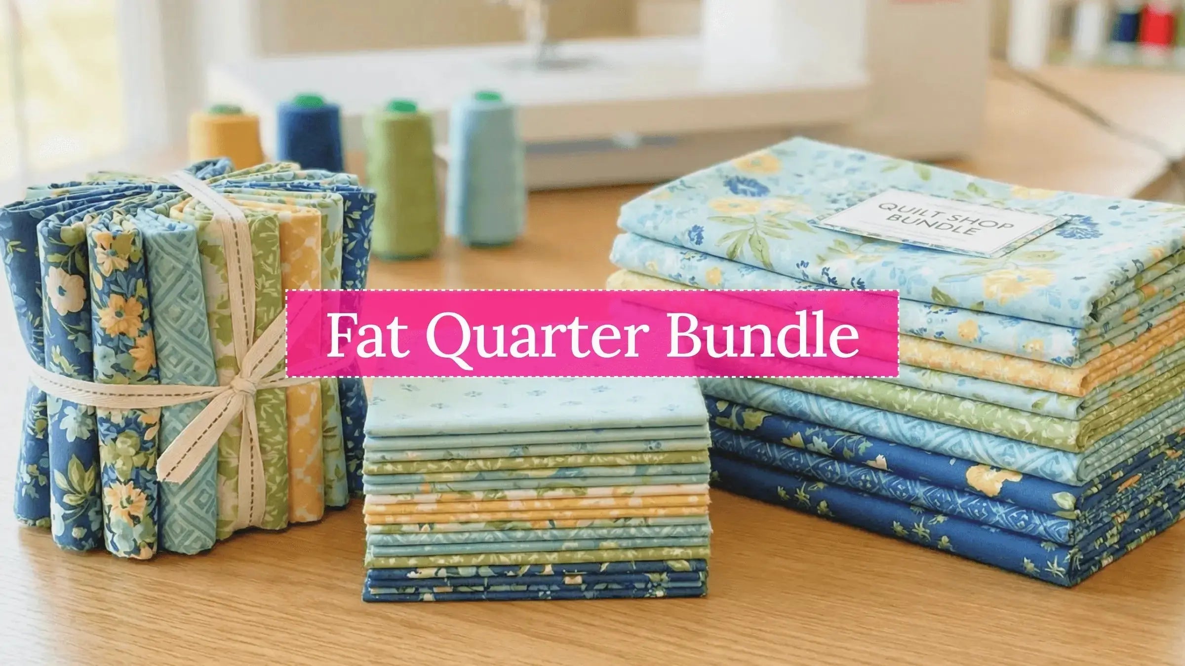 Stack of coordinated quilting cotton fat quarters