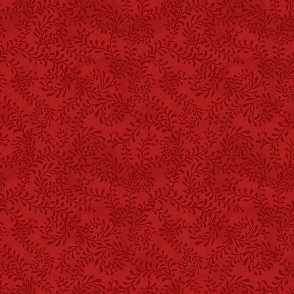Red Swirling Leaves Cotton Wideback Fabric per yard