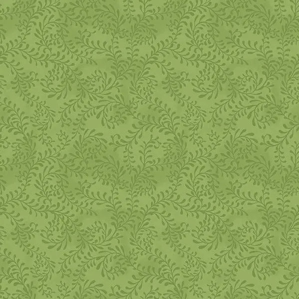 Green Swirling Leaves Cotton Wideback Fabric per yard