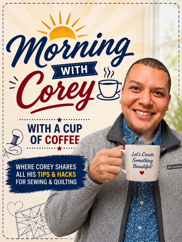 Morning with Corey — quilting tips from Corey at Linda's Electric Quilters
