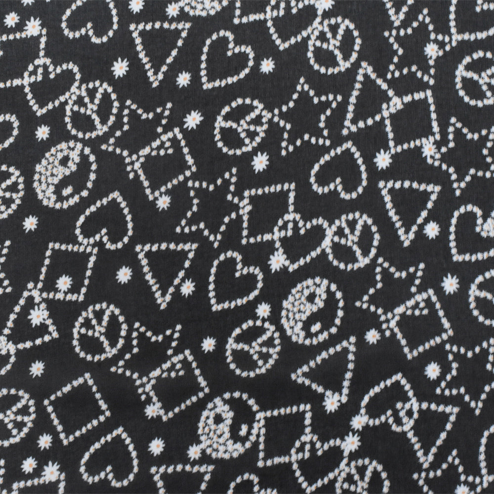 Night Black-White-Orange Multi Pattern Printed Poly Chiffon Woven Fabric