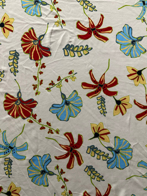 White Multi Floral Print ITY Jersey Knit Fabric