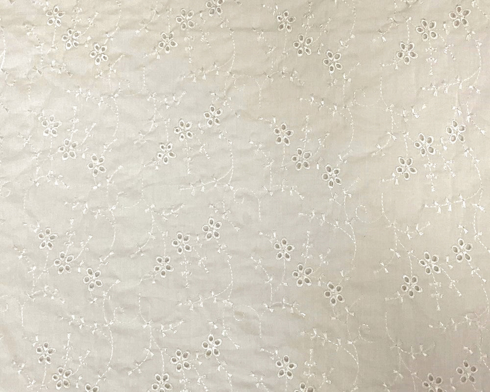 Light Ivory Cotton Floral Vine Embroidered Eyelet Voile Woven Fabric