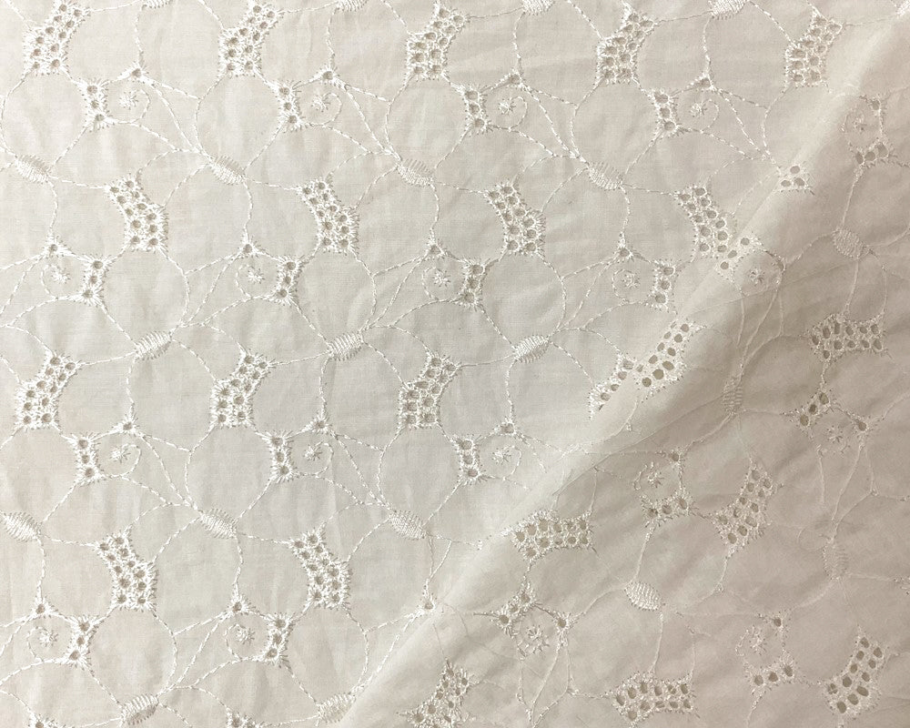 Light Ivory Cotton Floral Embroidered Eyelet Voile Woven Fabric