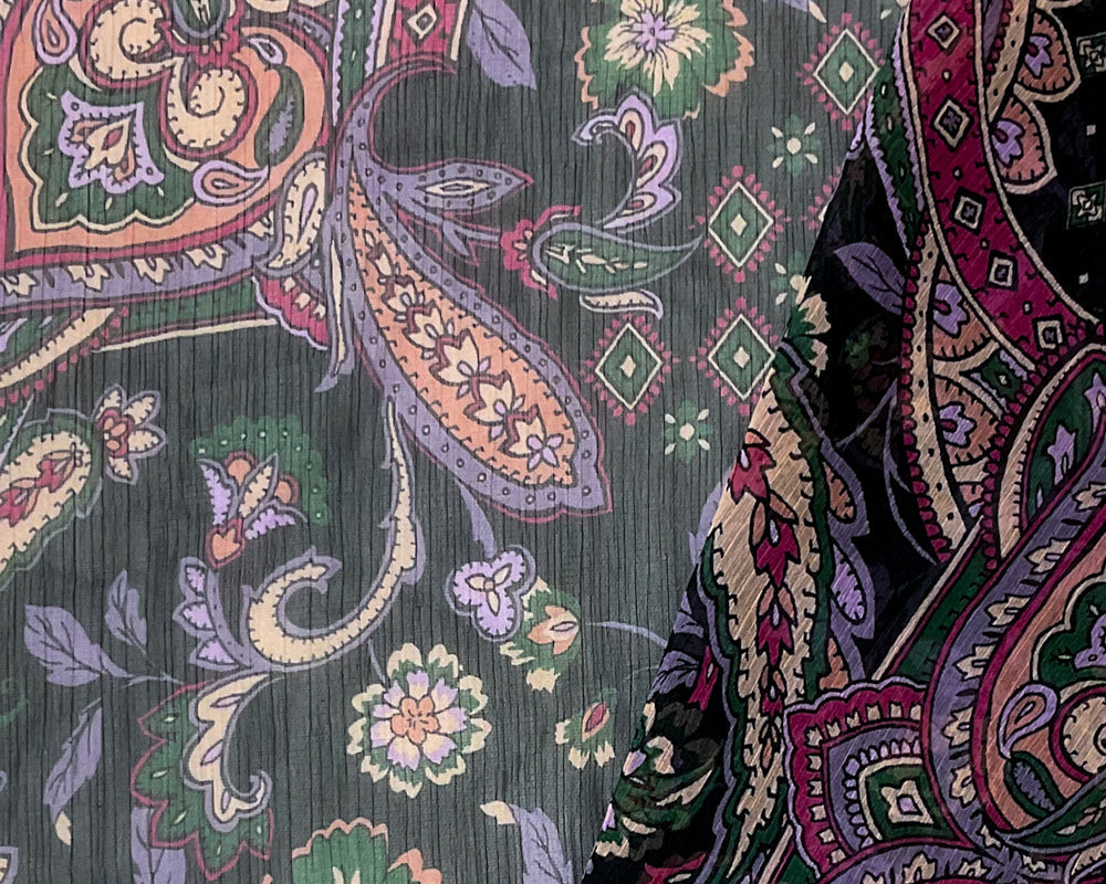 Black-Purple-Multi Poly Floral Printed Yoryu Chiffon Woven Fabric