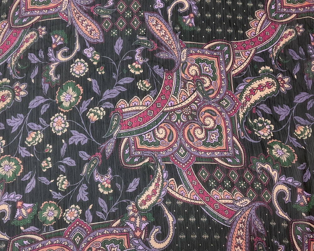 Black-Purple-Multi Poly Floral Printed Yoryu Chiffon Woven Fabric