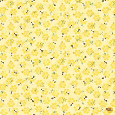 Honey Bear Bee on Honey Combs Yellow Cotton 44"/45" Fabric Per Yard
