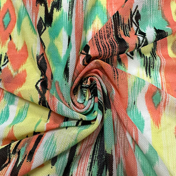 Coral Aztec Multi Print Stretch Mesh Fabric