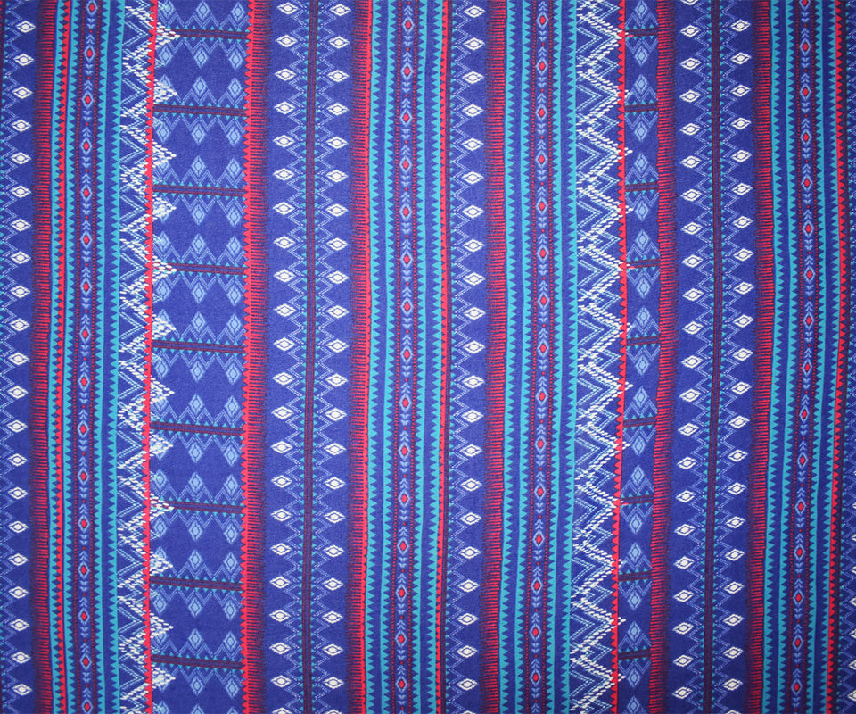 Blue-Multi Poly Aztec Stripe Printed Pebble Chiffon Woven Fabric