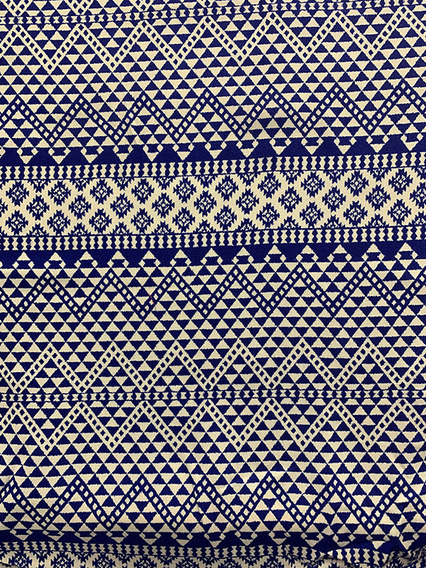 Blue and White Multi Print Stripe Rayon Challis Fabric