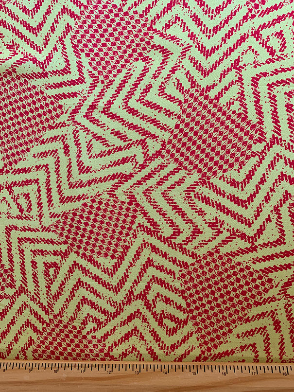 Neon Red and Yellow Geometric Print Rayon Challis Fabric
