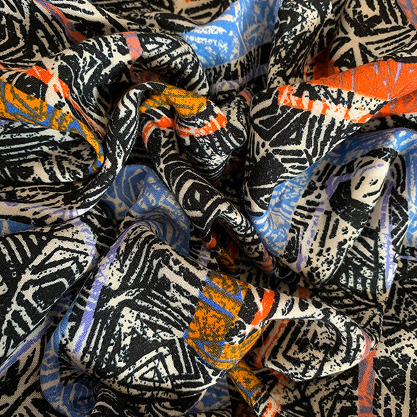 Black and Gray Aztec Multi Print Rayon Challis Fabric