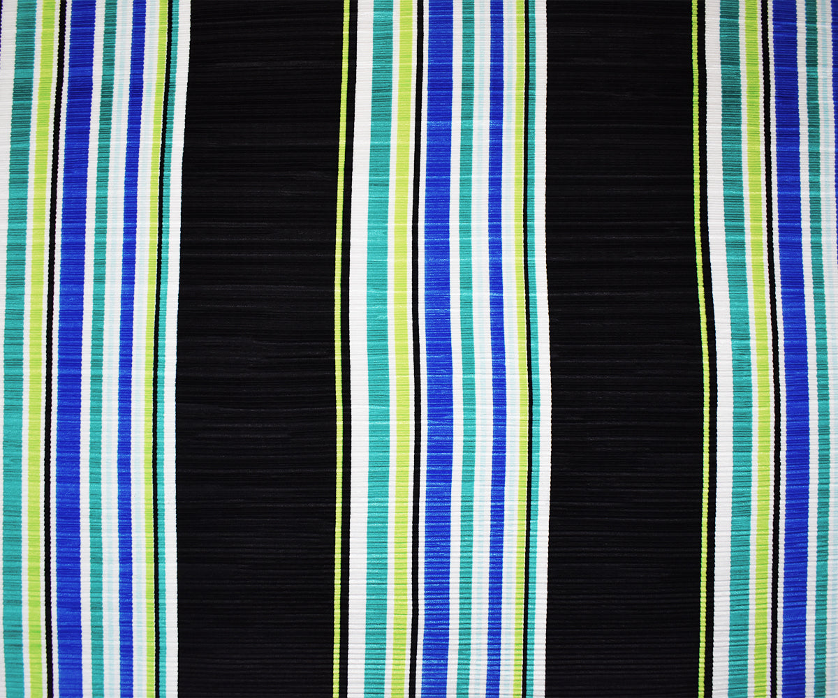 Black-Multi Poly Stretch Spandex Stripe Print Pleated Interlock Knit Fabric