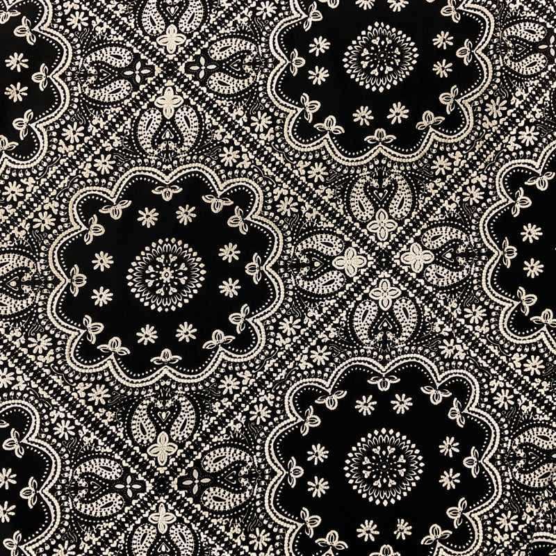 Black-White Poly Floral Tile Puff Printed ITY Jersey Knit Fabric