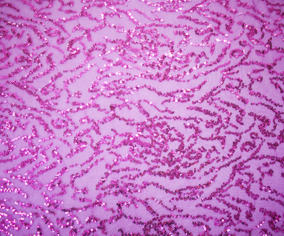 Purple Polyester Abstract Sequined Mesh Tulle Fabric