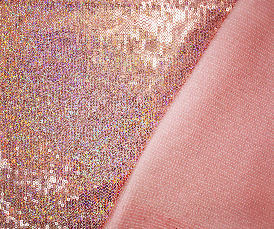 Peach Nylon Polyester Sequined Stretch Knit Fabric
